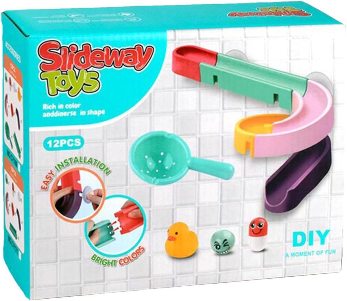 Badglijbaan Speelgoed - Waterspel Accessoire - Interactief Spelen - Zuignappen Bevestiging - 235 x 189 x 76 cm - Kleurrijk