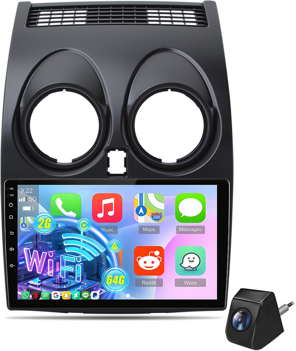 Cestovet Autoradio - Geschikt Voor Nissan Qashqai 1 J10 (2006-2013) 2GB+64GB Draadloze CarPlay & Andriod Auto, DAB+, GPS-navigatiesysteem, Bluetooth, Stuurwielbediening, WiFi, 9-inch Touchscreen, DSP, Quad-core processor - Achteruitrijcamera