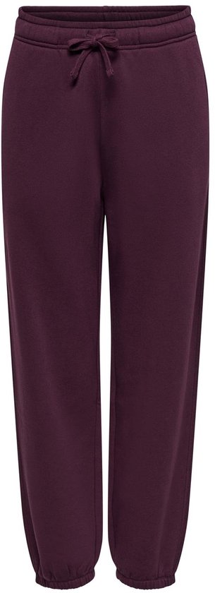 Wijnrode joggingbroek met trekkoord, steekzakken en elastische enkelbanden.