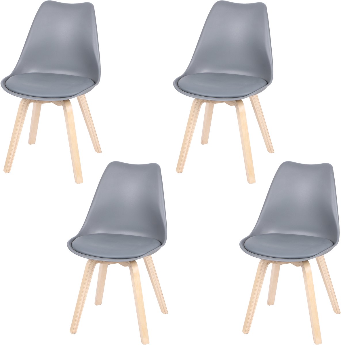set van 4 "EMY" grijze stoelen met kussen 45 x 58 x 49/H82 cm