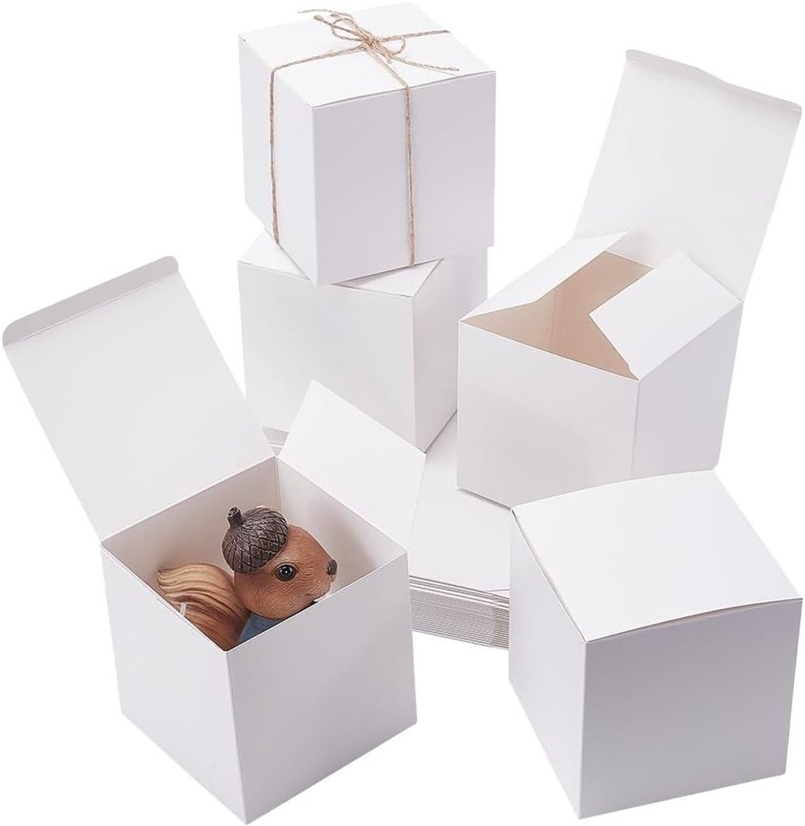 30 stuks kleine vierkante geschenkdozen van papier met deksel, opvouwbaar met jute touwen voor bruiloften, verjaardagen en feestjes, ideaal voor doe-het-zelf projecten