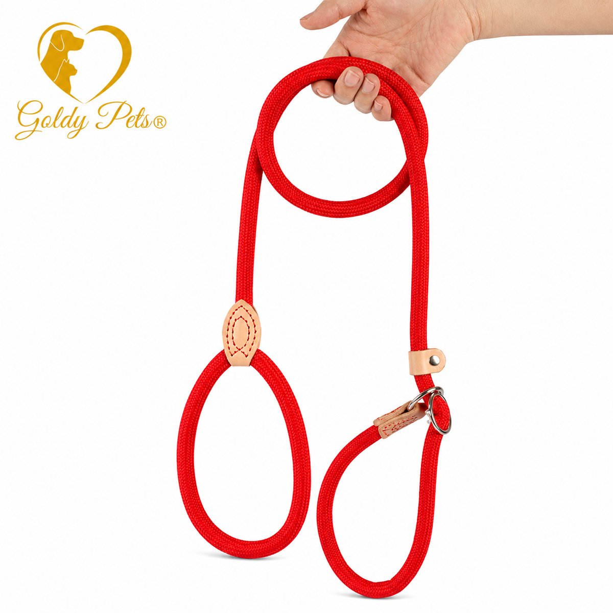 Goldy pets Retriever riem 8mm x 150cm rood Hondenriem verstelbaar