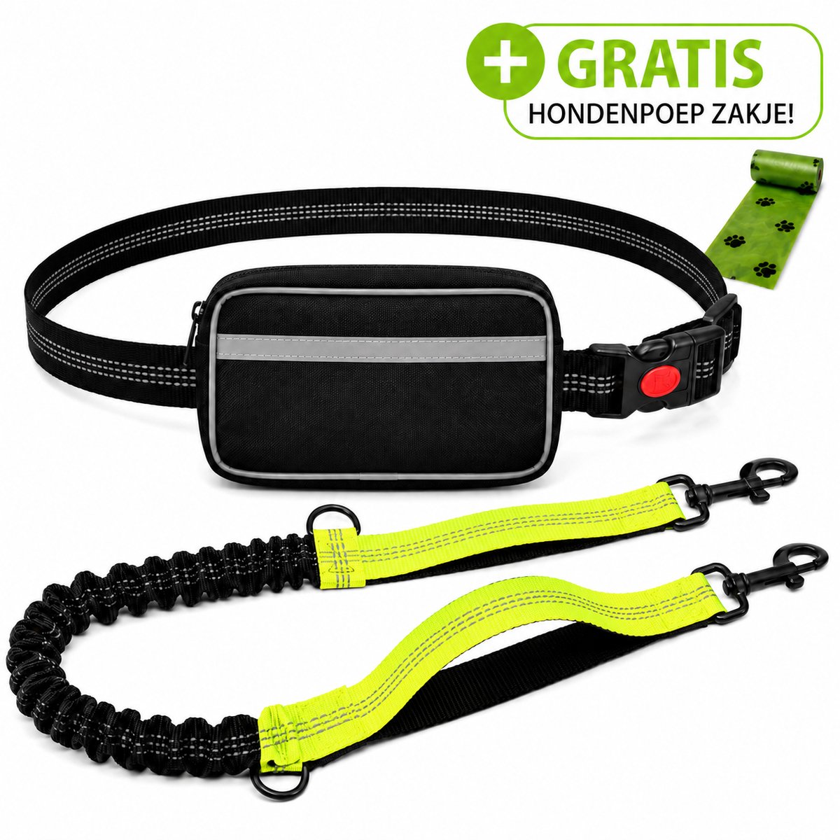 Hardloopriem hond - Hondenriem - Looplijn hond - Canicross - Heupriem hond - Handsfree hondenriem - Heupgordel hond - Jogginglijn hond - Geel