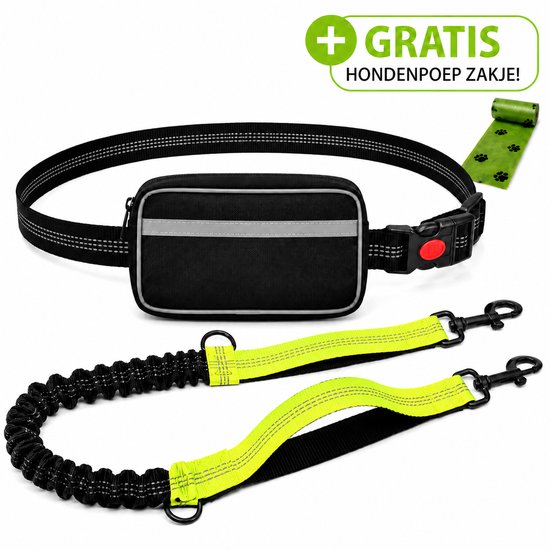 Hardloopriem hond - Hondenriem - Looplijn hond - Canicross - Heupriem hond - Handsfree hondenriem - Heupgordel hond - Jogginglijn hond - Geel