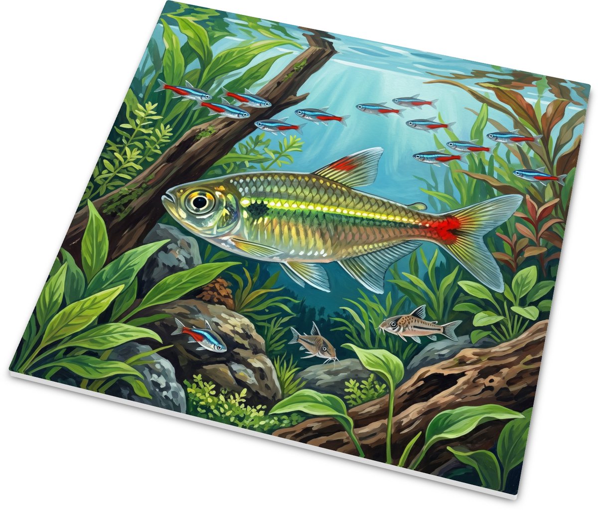 Tegeltje met zalm-achtige vis - Tropisch aquarium illustratie