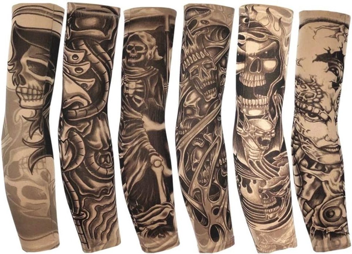 Tattoo Arm Sleeve voor Fietsen en Buitenactiviteiten - UV Bescherming, 6 Stuks, Multicolor, Unisex, Comfortabele Bescherming