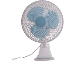 1 Clipventilator - 2 Windsnelheden - 23×33×11 cm - 3 Ventilatorbladen - Voorzien van een veilige clip - 3 meter snoer met afstandsbediening en timer - Geschikt voor bureaus, kantoren, slaapkamers, reizen, buiten en kamperen