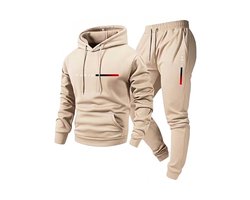 Crème fitness trainingspak heren hoodie en jogging broek sport pak met capuchon trekkoord elastische tailleband trainings set vrijetijds pak maat M