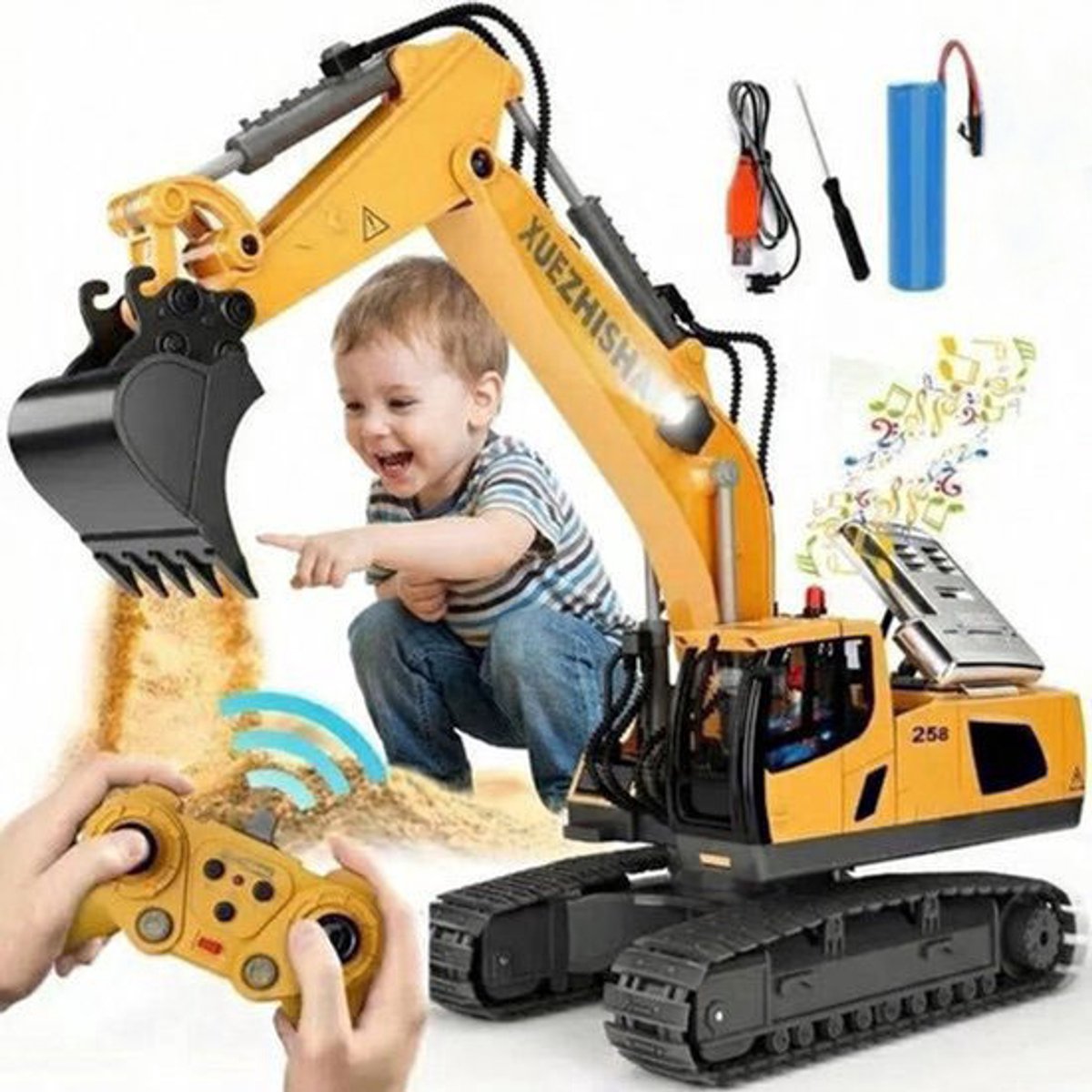 RC Graafmachine Speelgoed - Bestuurbare Graafmachine voor Kinderen & Zandbak - Vrachtwagen Voertuigen Afstandbestuurbaar - Tractor Buitenspeelgoed - Bestuurbaar Kraan Jongens Meisje - Afstandsbestuurbaar Elektrisch Robot Auto Afstandsbediening