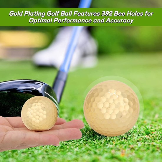 Dailygoods- Golfbal Goudkleurig - Dubbellaags - 392 Bijengaten - Lichtgewicht - Duurzaam - Hoge Zichtbaarheid - Golfballen van Dailygoods — afbeelding 3