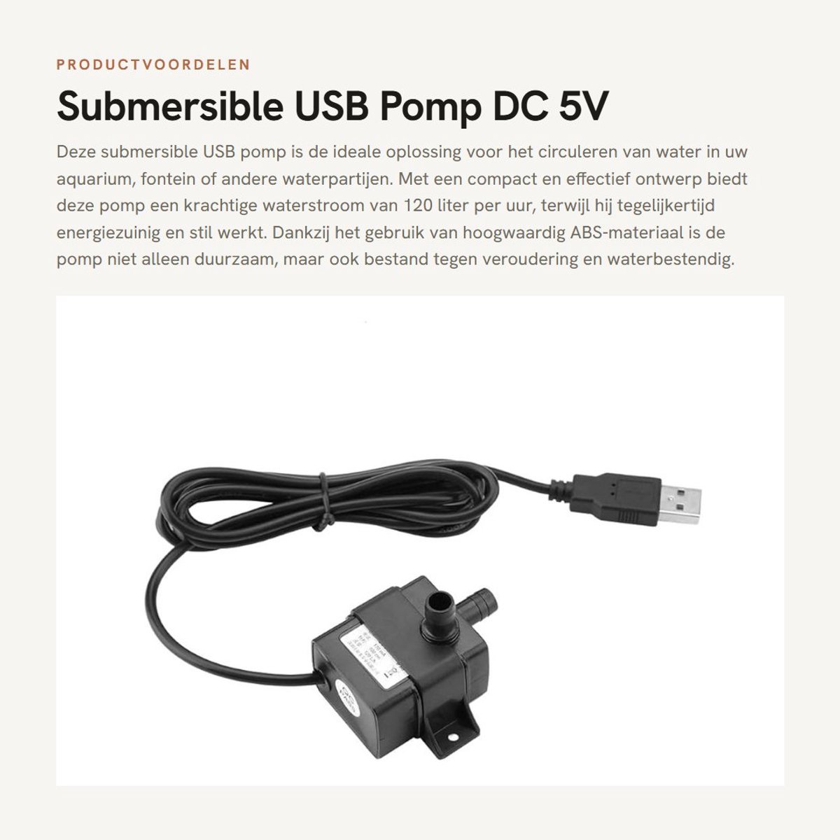 Dailygoods - Submersible USB Pomp DC 5V voor Aquarium en Fontein - Energiezuinig en Stil