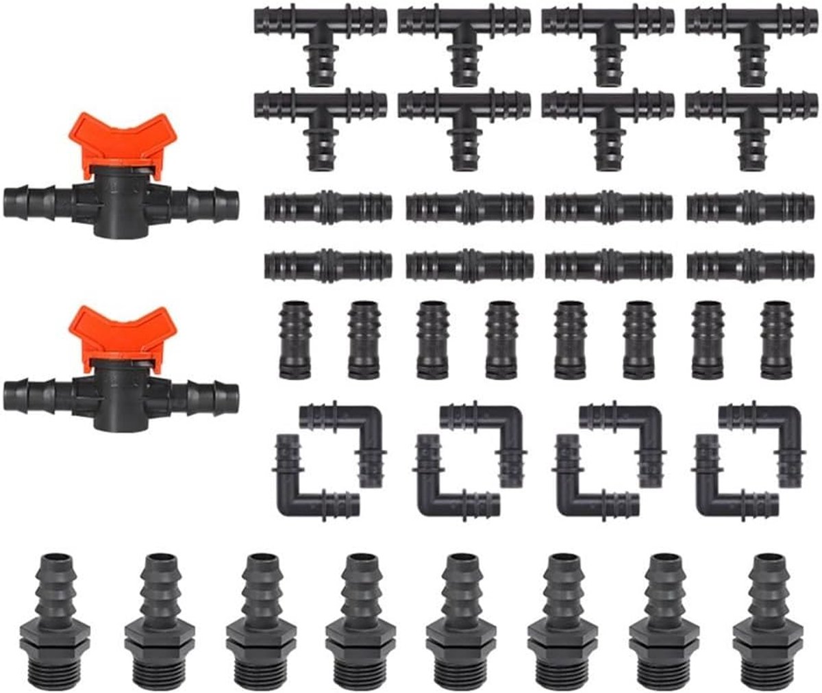 Druppelirrigatie Hulpstukken - Bevloeiingskit Tuin - Efficiënt Water Geven - Snelle Installatie - 1/2 Inch Slang - Zwart