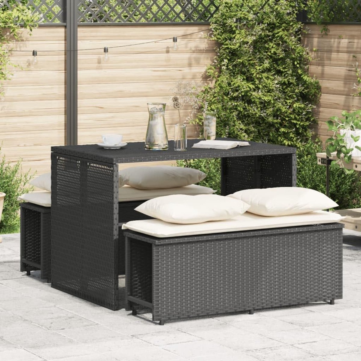 Tuin Eetgroep - Balkonmeubel Zitgroep - Buiten Ontspannen - Onderhoudsvriendelijk Polyrotan - 116 cm Lengte - Zwart