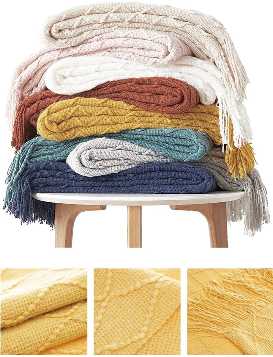 Dailygoods- Deken Gebreid - Zachte Woondeken - Knuffeldeken - Slaapdeken - 127 x 170 cm - Inclusief Kwastjes