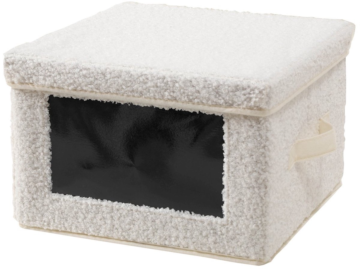 CALICOSY - Doos opbergstof ecru met raam en met 1 vak 30x30x20cm