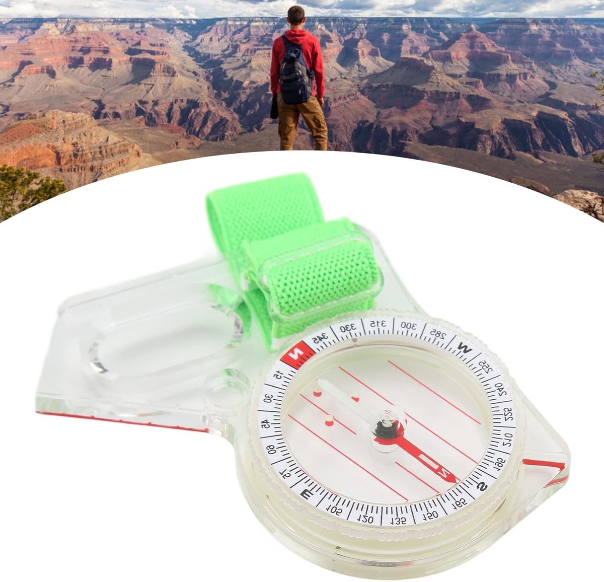 Multifunctionele Duimkompas voor Wandelen en Bergbeklimmen, Lichtpunt en Duidelijke Schaal, 9.7 x 7 cm, Ideaal voor Avontuurlijke Activiteiten en Navigatie