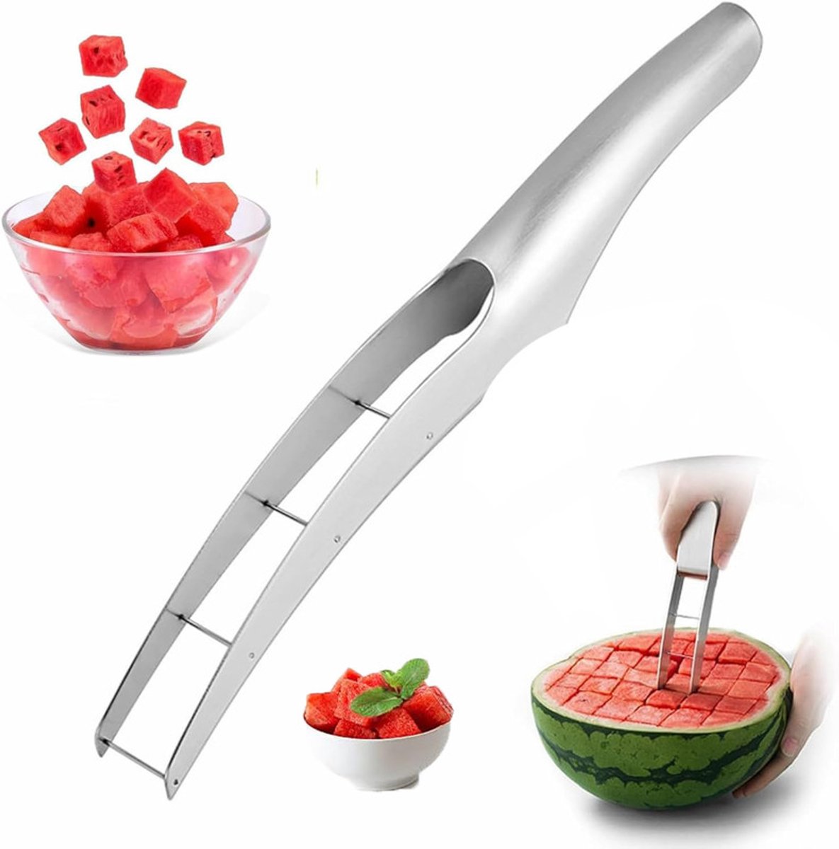 RVS Watermeloensnijder - Watermeloen Graver - Fruitsnijder - Watermeloensnijder - Watermeloensnijgereedschap - Meloensnijder - Handig keukengereedschap - Voor Meloen, Papaja, Drakenvrucht - Zilver