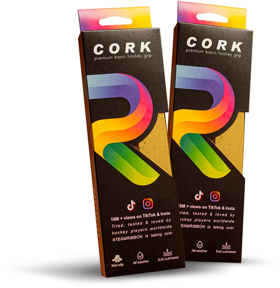 RIBBON Cork Hockey Basisgrip – Grip Tape Hockeystick – Natuurlijk Comfort – Anti-Slip - 2 Pack - Geel