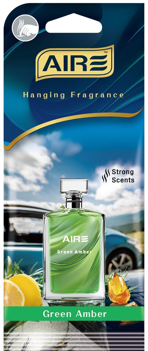 AIRE Luchtverfrisser GREEN AMBER hanger card voor auto en huis. Sterk geurend