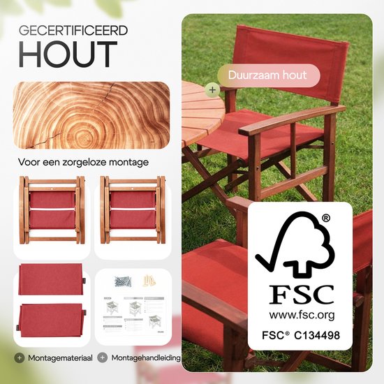Casaria Regisseursstoel – FSC Eucalyptushout – met Armleuningen – Rood — afbeelding 5