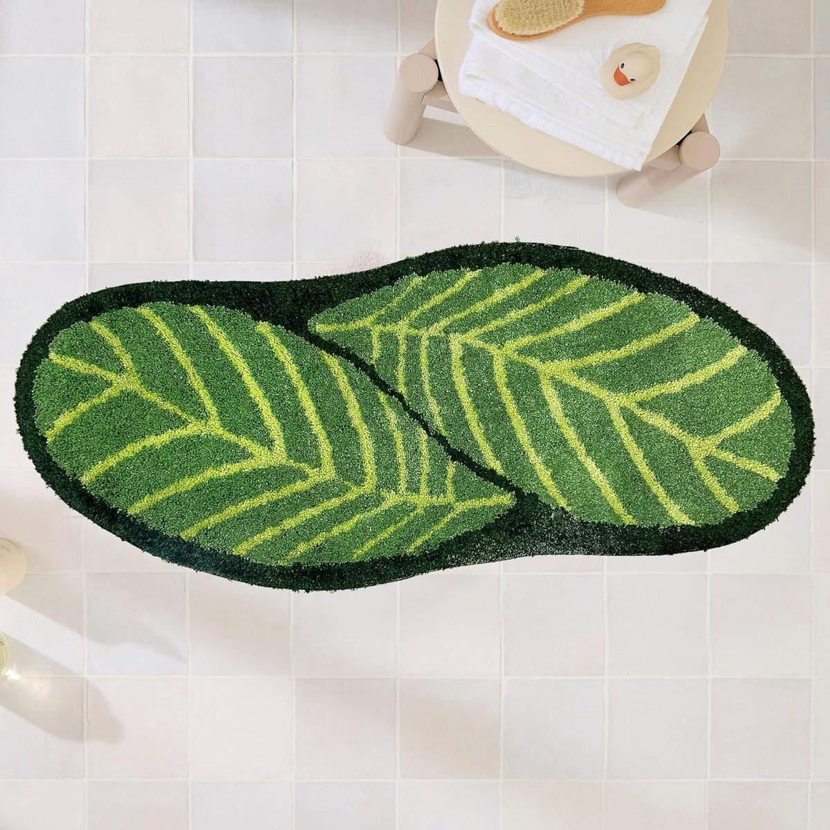 Groene badkamerloper tapijt - blad lange badmat plant badkamer tapijten antislip wasbaar absorberend badtapijt voor - ShopVlot
