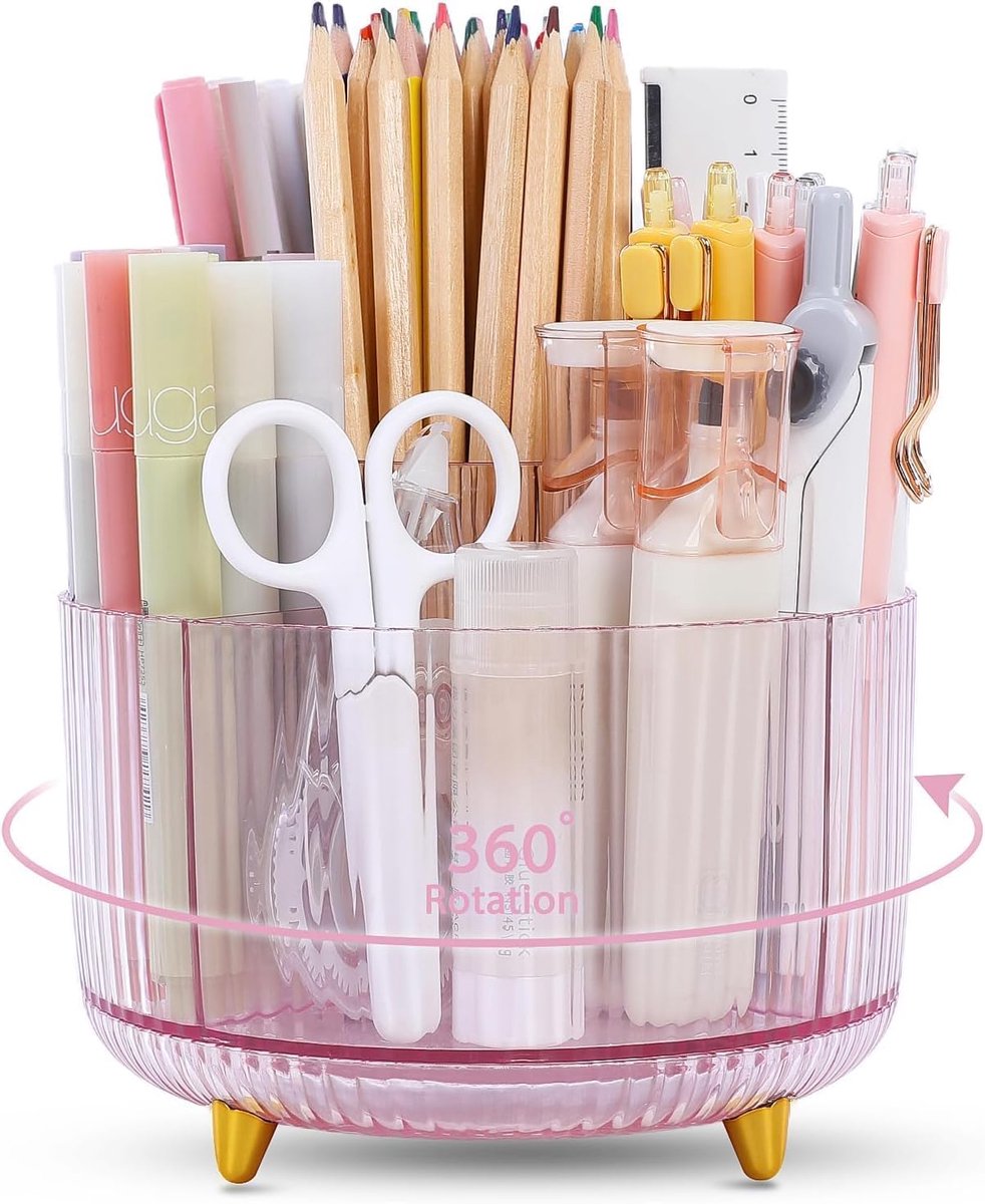 SnelShoppen - Draaibare Pennenhouder Bureauorganizer met 5 Vakken - Stijlvolle Bureau-Organizer en Accessoires voor School, Thuis en Op Kantoor - Tran