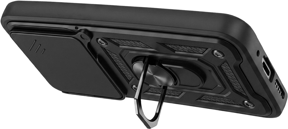 Mayaxess, Hoesje geschikt voor Xiaomi 17T met Schuifbare Cameracover en Magnetische Ring, Zwart