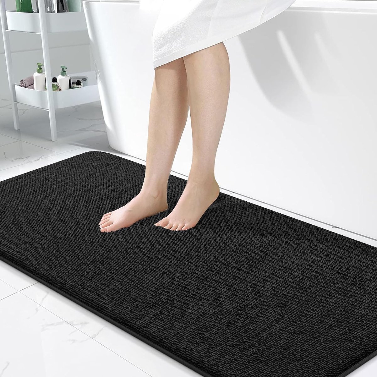 SnelShoppen - Homaxy Traagschuim Badkamertapijt 60 x 120 cm - Zachte Antislip Badmat - Dikke Wasbare Douchemat - Absorberend en Ondersteunend - Zwart