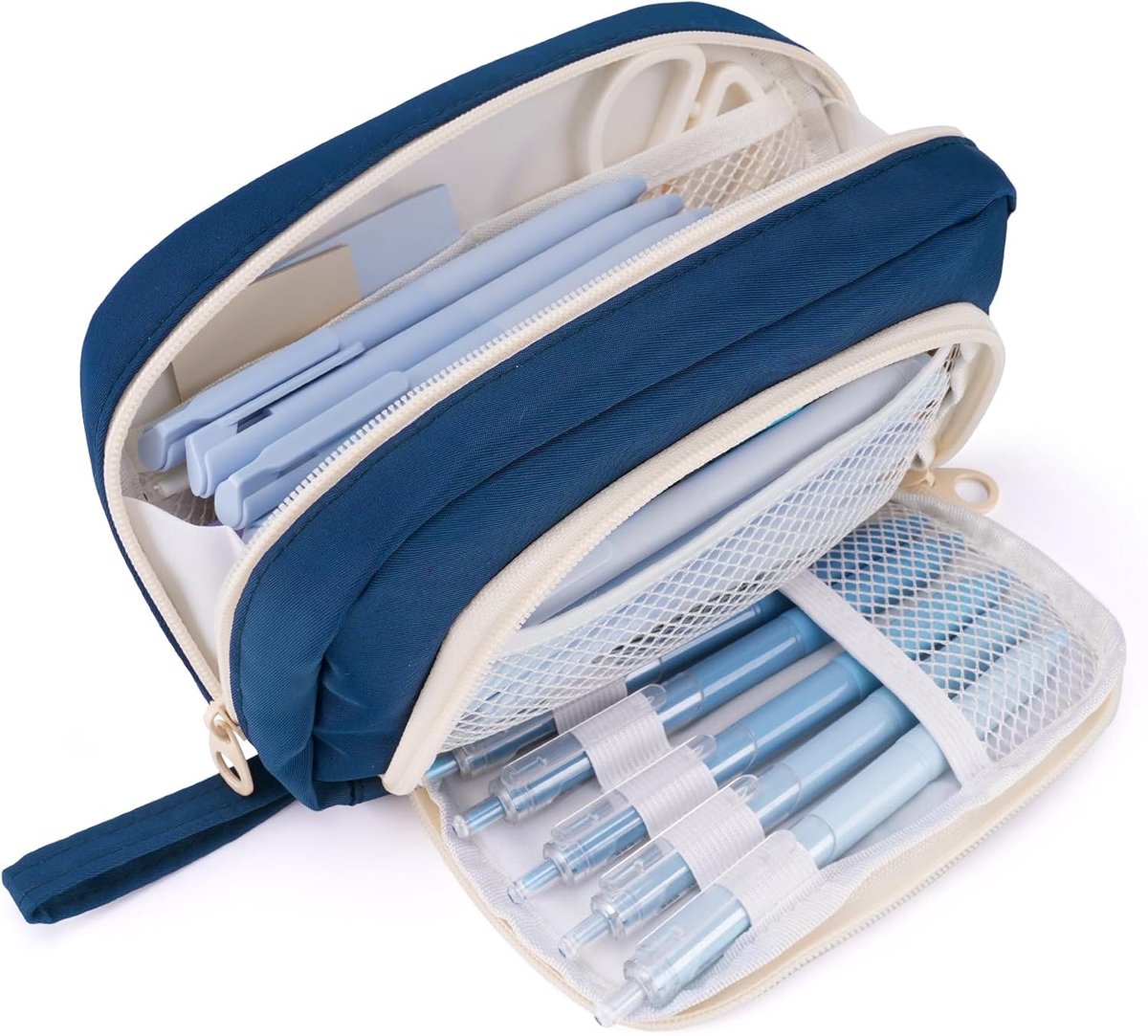 SnelShoppen - COLOCASTLE Etui voor Meisjes en Jongens, Grote Capaciteit, Pennenetui met 3 Vakken, School- en Kantoor Etui, Donkerblauw, Perfect voor T