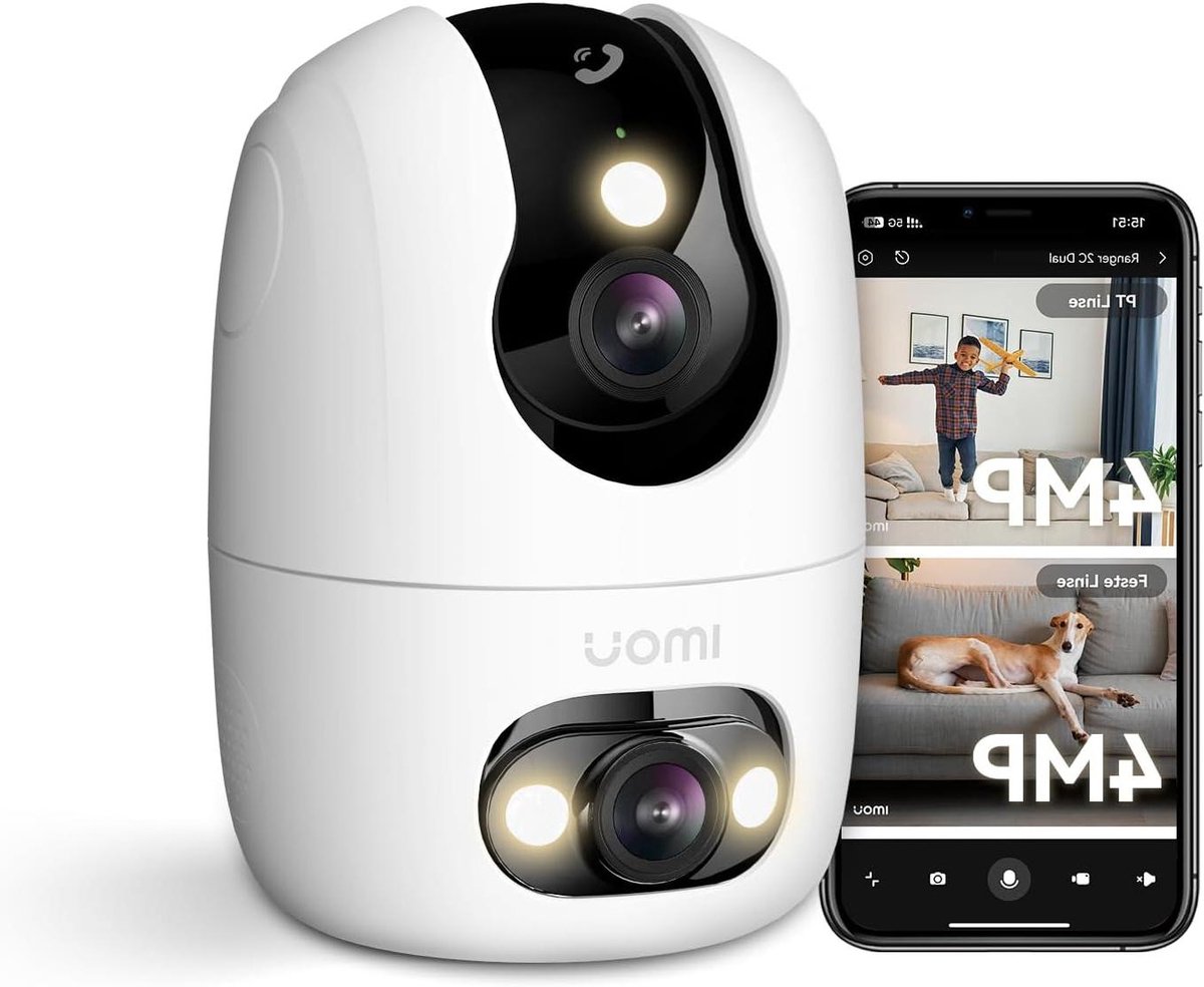 Binnencamera Dubbele Lens - Beveiligingscamera Koepel - Huis Bewaken - AI Mens Dier Detectie - 8 MP - Wit