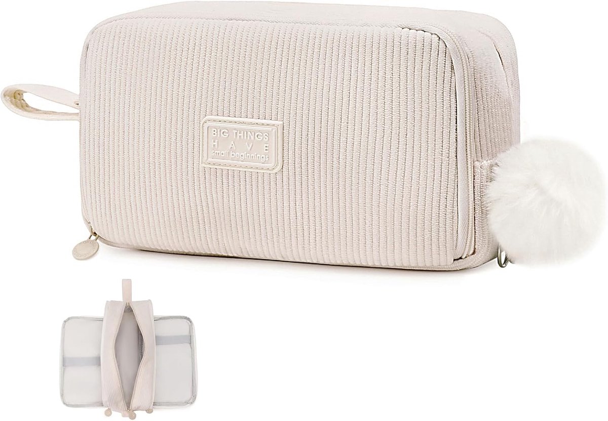 SnelShoppen - Pennenetui Beige, Esthetisch, Grote Capaciteit, Draagbare Stiftentas voor School, Kantoor en Creatieve Projecten