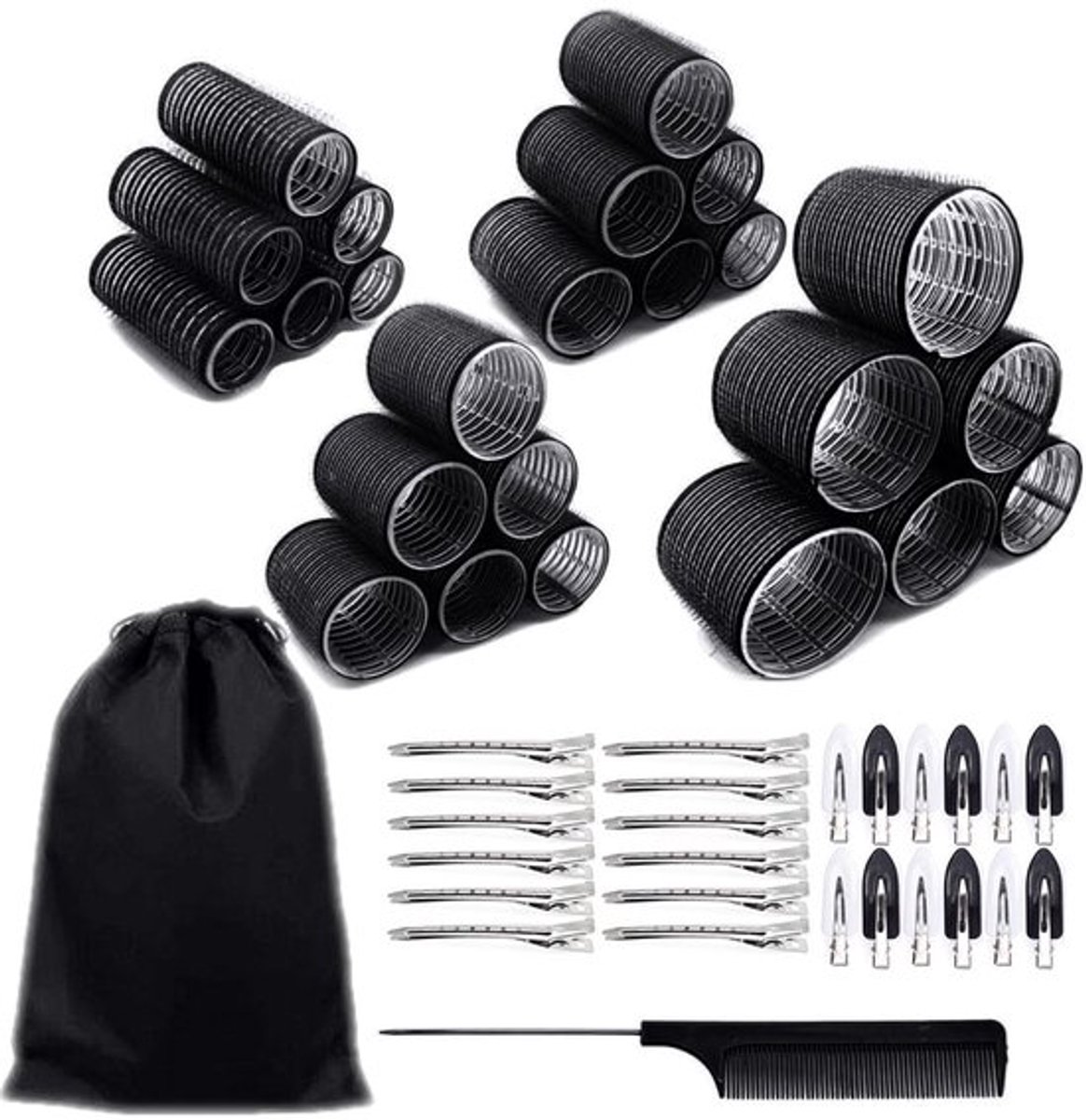 Krulspelden 50-in-1 set - Extra grote/grote/medium/small - Zelfklevend - Metalen haarspelden - Volume/krullen - Inclusief staartkam - Haarrollers