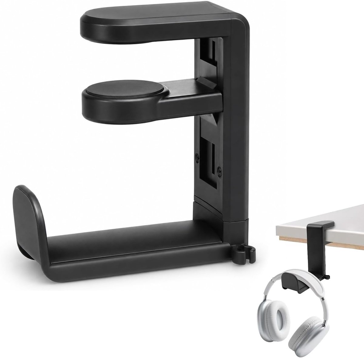 Hoofdtelefoonhouder met 360 graden rotatie en instelbare hoogte, perfect voor bureau en gaming setup, zwart