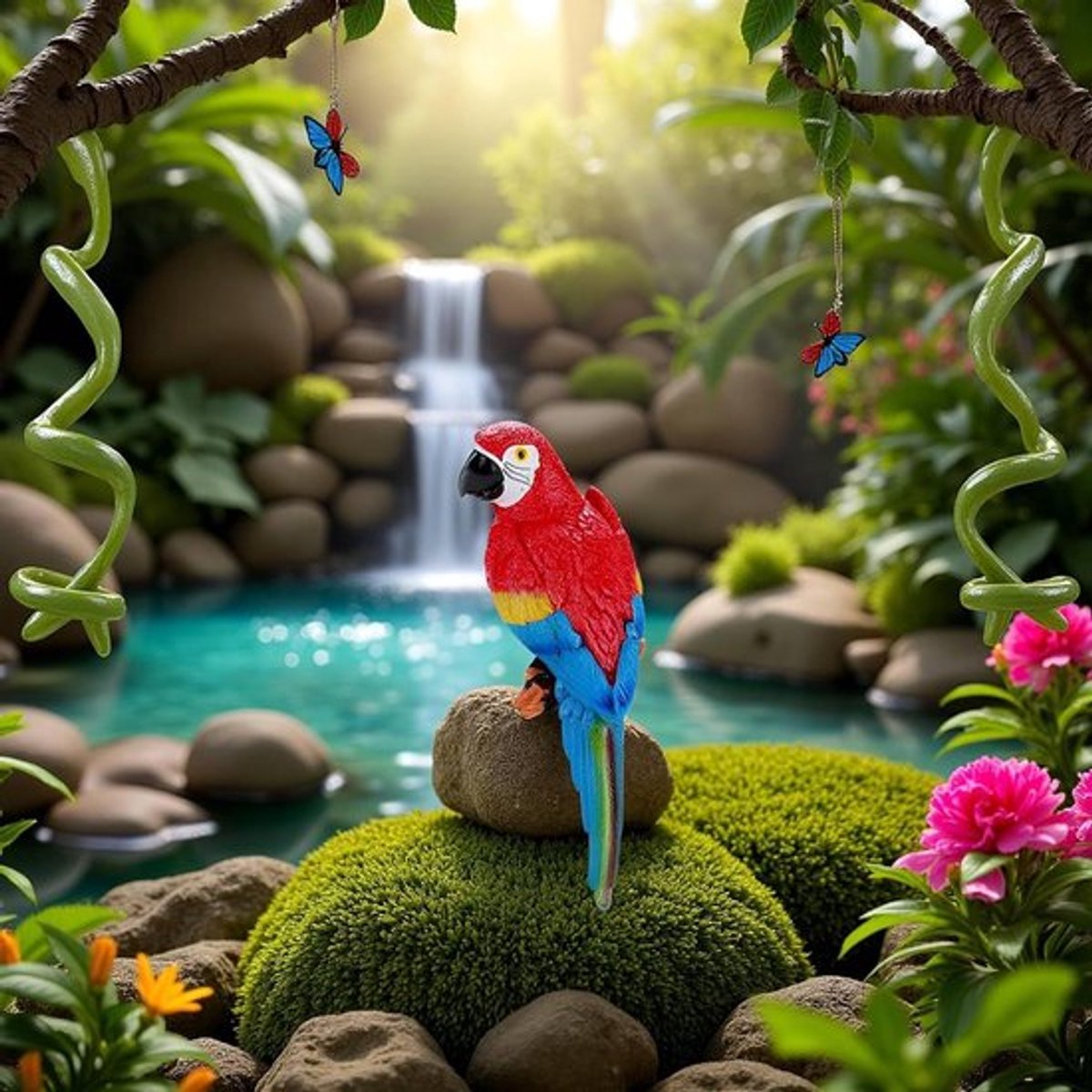 Realistische Hangende Tuinbeeld van een Papegaai, Buiten Decoratie voor Tuin en Landschap