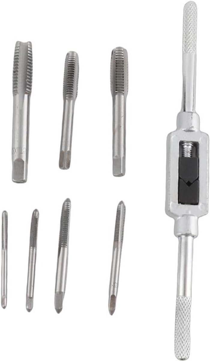 7-Delige Verstelbare Tap Moersleutelset voor Metrische Draad in M3/M4/M5/M6/M8/M10/M12 - Handig voor Machinisten - Tap en Die Set met Insert Schroef Kranen