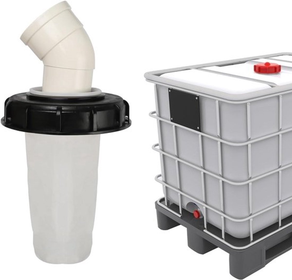 Dekselfilter IBC tank, nylon regenwaterfilter, uitwasbaar met deksel, DN 150 aansluiting.