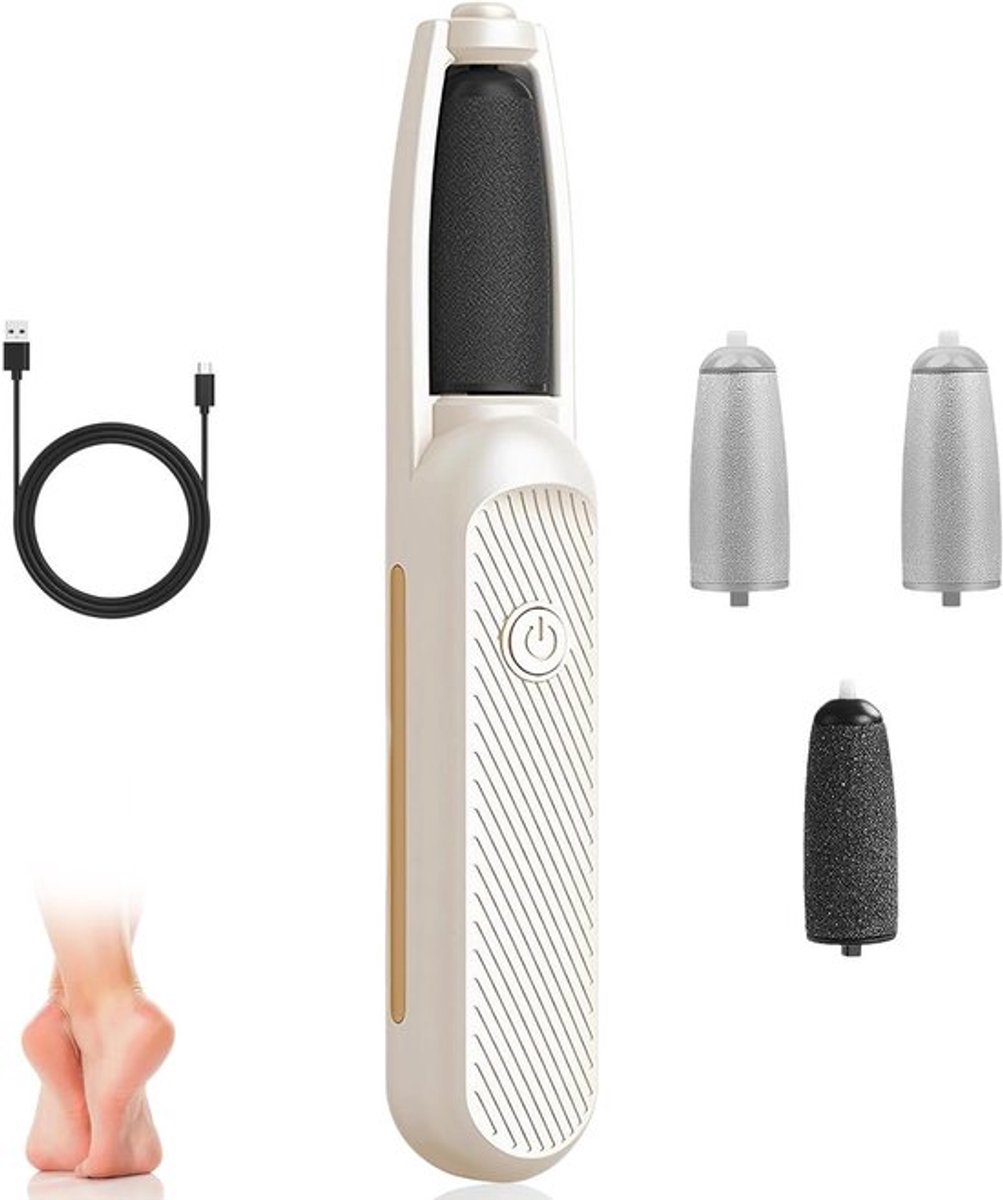Eeltverwijderaar met USB-oplaadkabel en 4 verwisselbare vijlen - Pedicureset voor voetverzorging en 3 snelheden - Wit