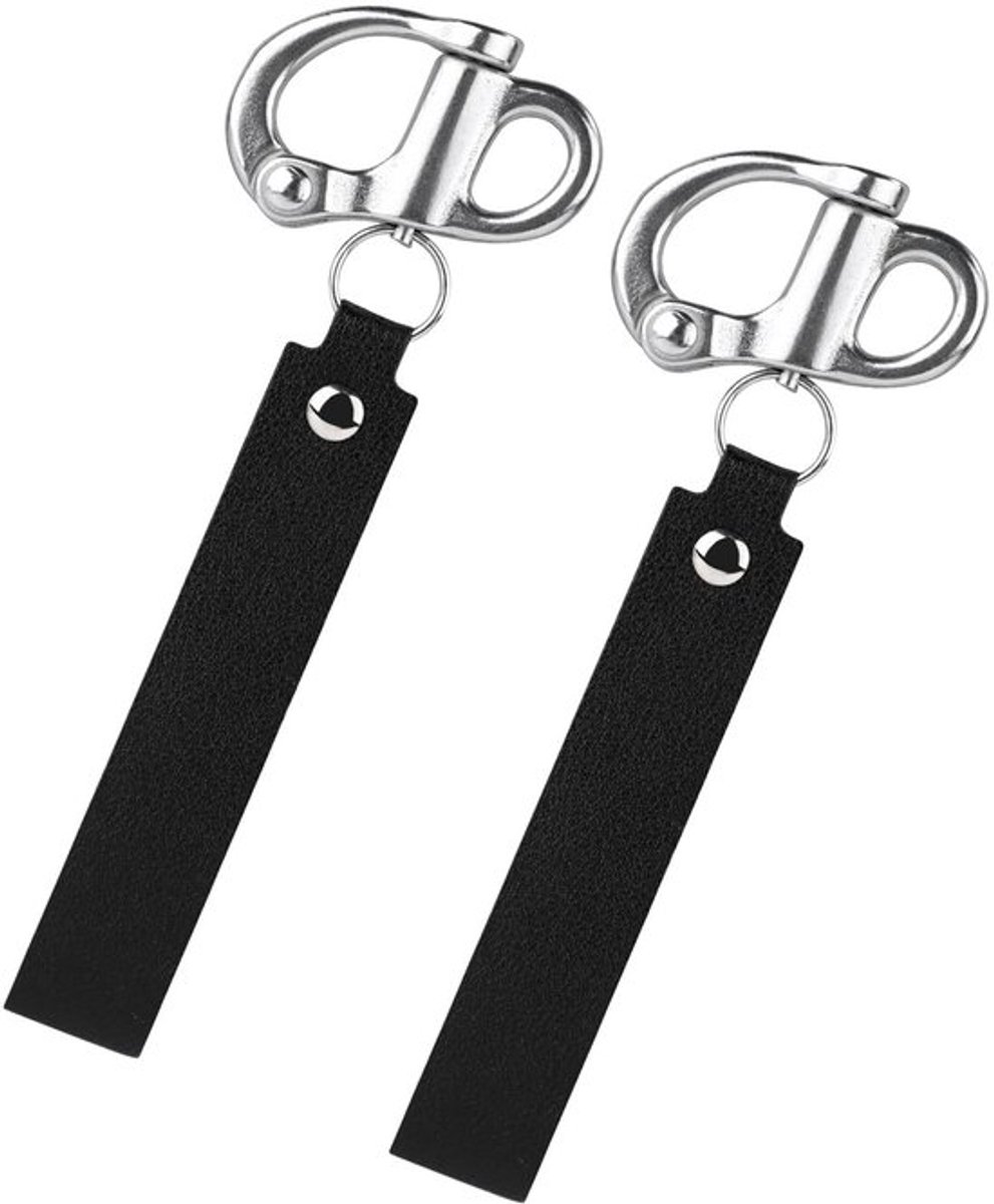 Snelontgrendelingsbeugel 2 stuks - Roestvrij Staal - Leren Koord - Kliksluiting - Brandweeraccessoires - 11x5,2 cm - Beugelclip