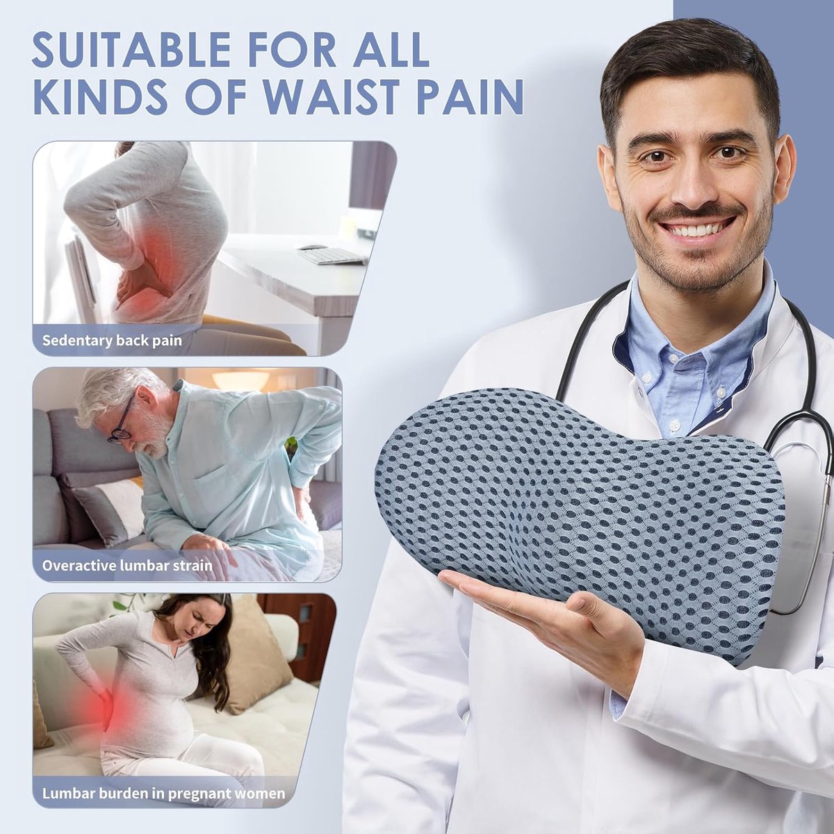 Ergonomische Rugsteun - Ergonomische Rugsteun Bureau Stoel - Rugsteun Autostoel - Lendenkussen - Ruggensteun - Lendensteun - Ademende Lendensteun Van Mesh - Rugpijn - Voor Autostoel, Bureaustoel, Relaxfauteuil En Bed - Grijs