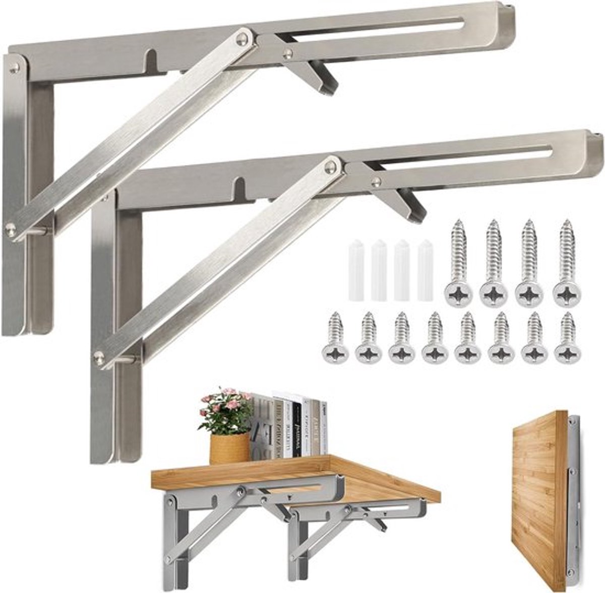 Vouwconsole voor zware belasting, 500 mm, 2 stuks, roestvrij staal, tafel en plank houders, draagvermogen tot 150 kg, ideaal voor keuken en garage