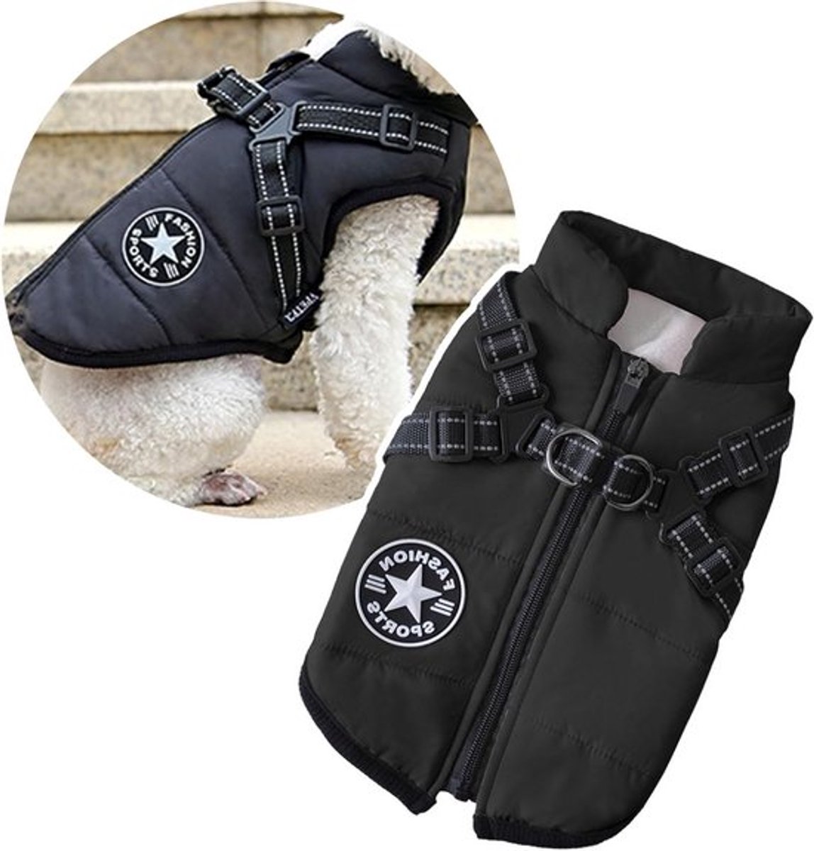 Warme winterjas voor kleine honden - Gewatteerd hondenjasje met harnas voor puppy's en kleine honden