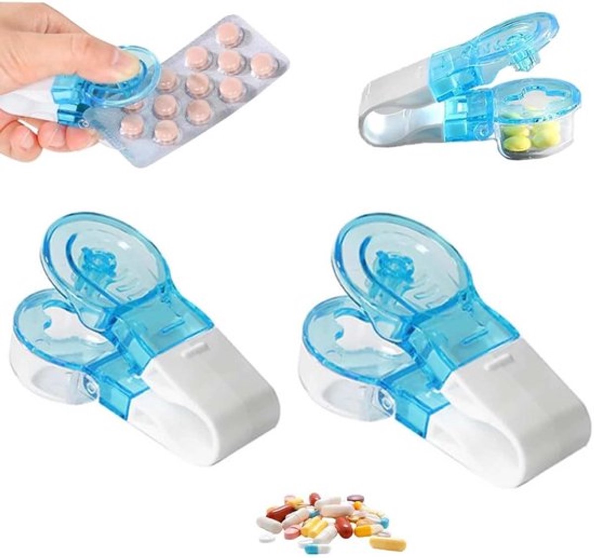 Pillennemer Draagbaar - Pillenverwijderaar - Tablet Blisterverpakking Opener - Geen Aanraakontwerp - 2 Stuks - Moeteloos Pillen Verwijderen - Tabletdispenser