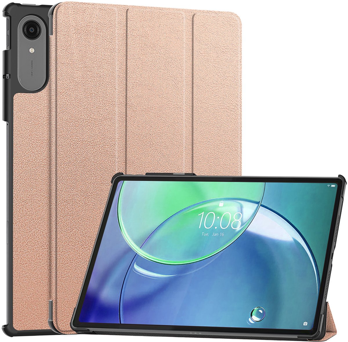 Hoesje - Geschikt voor Lenovo Idea Tab Pro Gen 2 - Dun & Stevig - Hardcover Book Case - Trifold Bookcase Hoes - Hard Cover - Tablethoes - Rosé goud