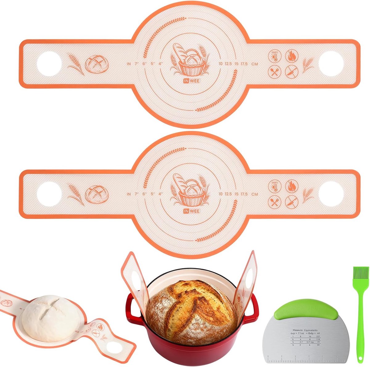 SnelShoppen - Brotschlinge 2er Set, Anti-aanbak Silikon Backmatte voor Dutch Oven met Hittebestendige Grijpen, Herbruikbare Bakmat voor Sauerteigbrood