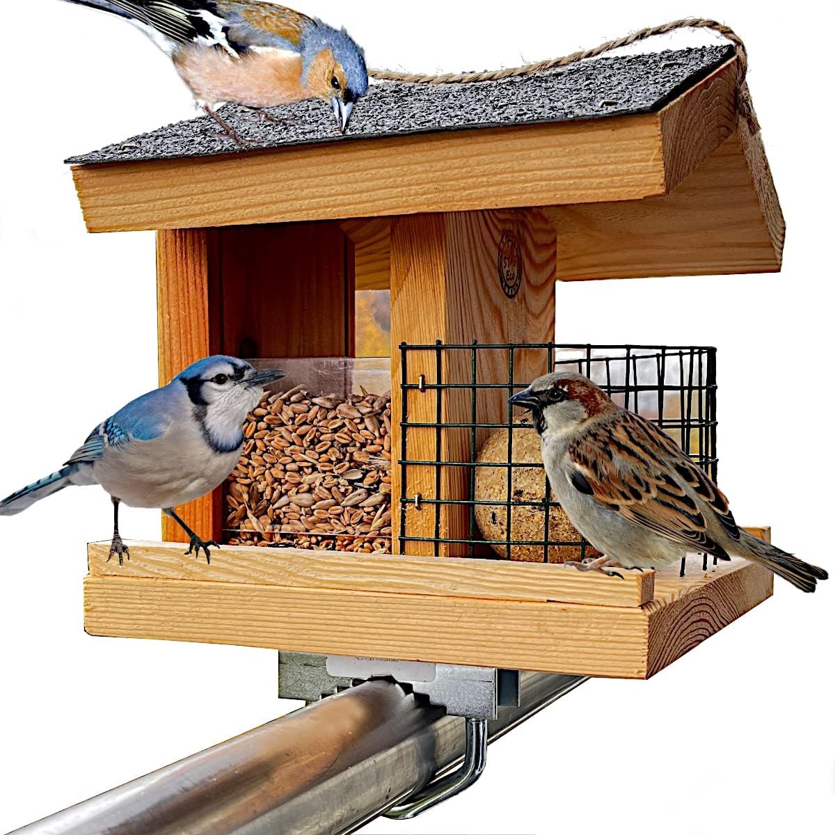 SnelShoppen - Vogelvoederhuis voor Balkon, Handgemaakt van Natuurlijk Hout, Weerbestendig Vogelhuis om op te Hangen in Tuin en Balkon voor Tuinvogels