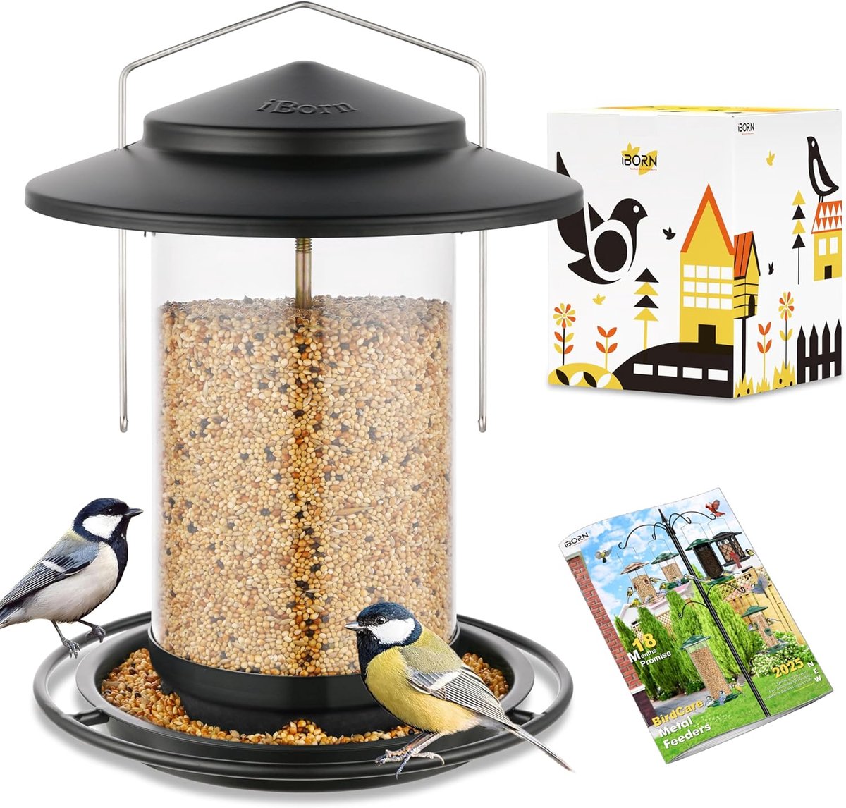SnelShoppen - Vogelvoederdispenser Metalen Vogelvoederhuis voor Wilde Vogels, Voederstation voor Kardinaal met 6 Voedergaten, Weerbestendig, 18 cm Gro