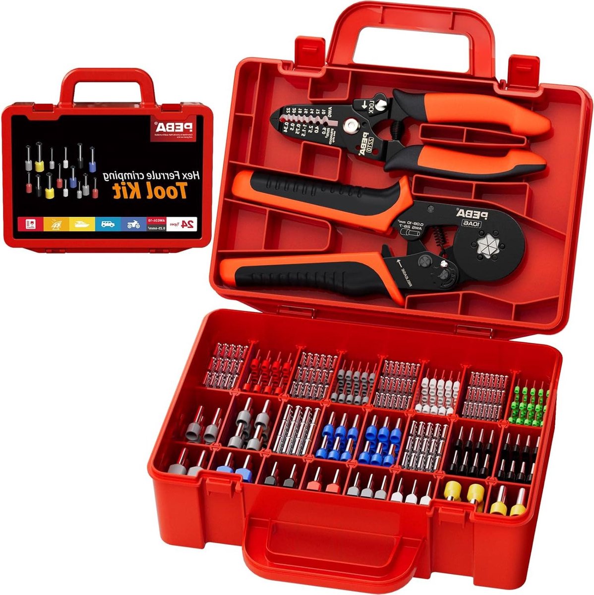Krimptang Set - Adereindhulstang - Bedrading Aansluiten - Zeskantige Krimping - 0.08-10 mm² - Zilver