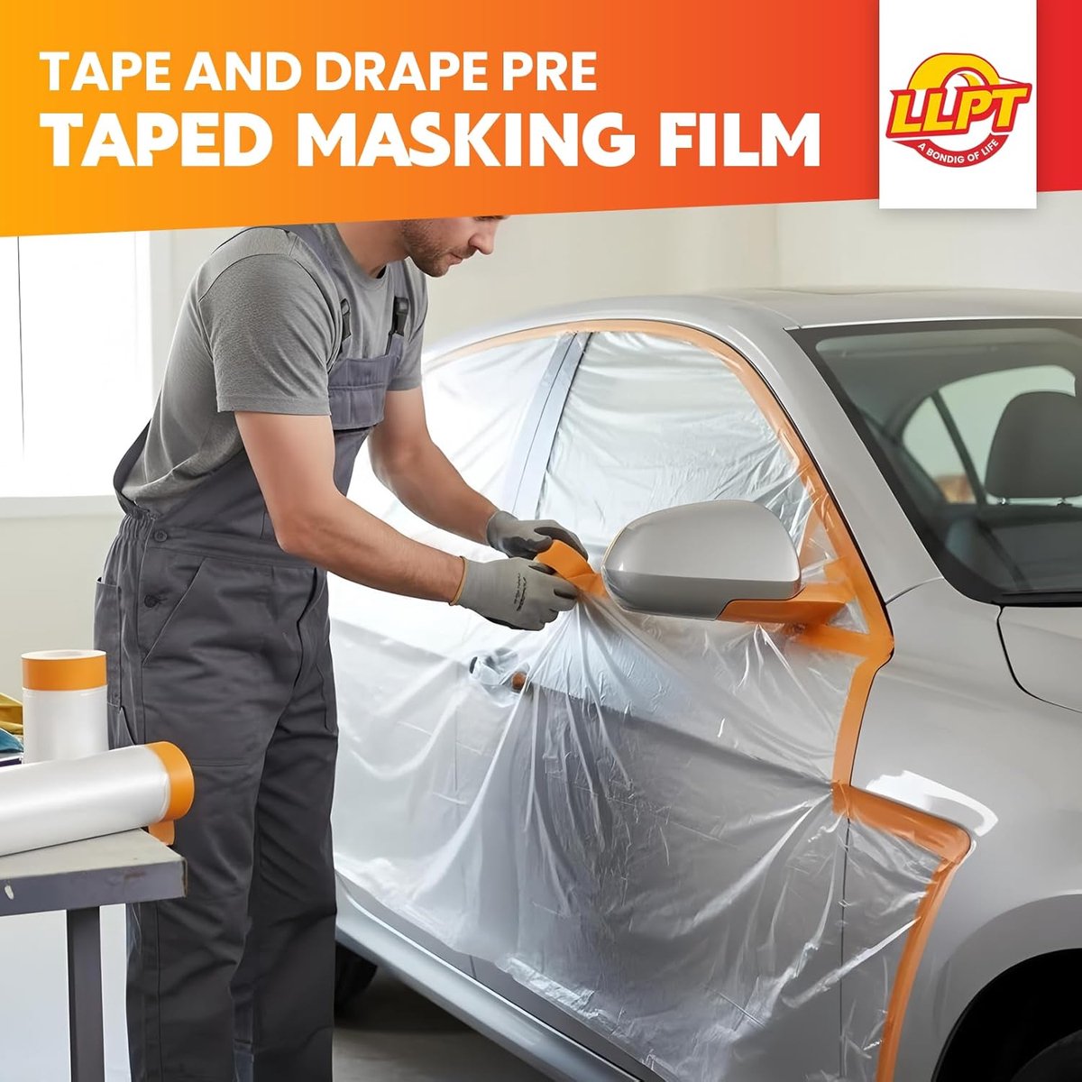 LLPT Cover Film, Adhesive Tape with Film, 2 Rolls, Transparent Cover Film, Self-Adhesive Painting Film for Car Walls - ShopVlot