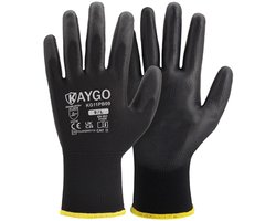 KAYGO KG11PB, werkhandschoenen, PU-gecoat, 12 paar, zwarte veiligheidswerkhandschoenen met veilige grip op handpalm en - ShopVlot