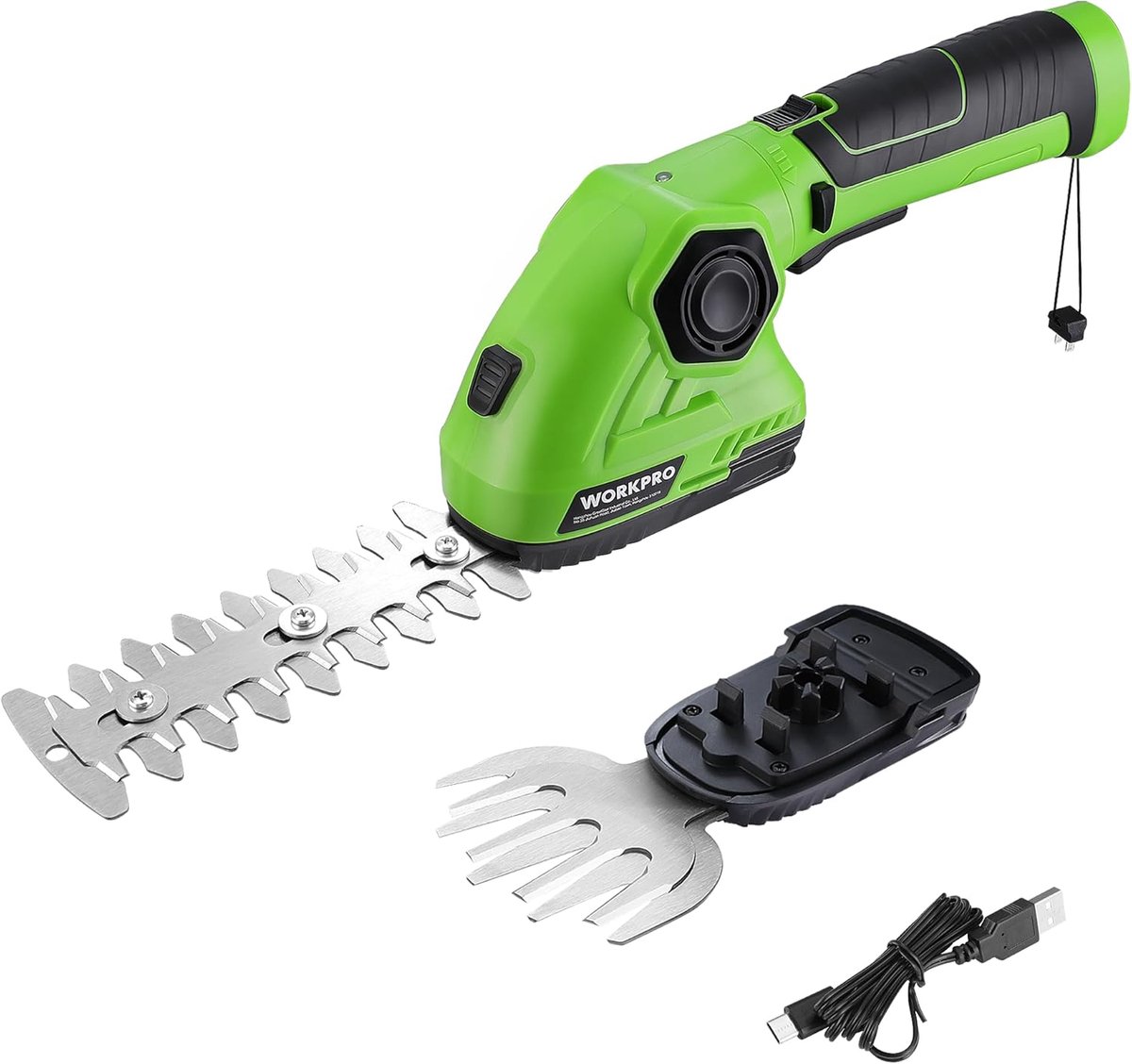 SnelShoppen - Draadloze Accugras- en Struikschaar 7,2 V met 2000 mAh Accu, 2 Verschillende Messen, Snijbreedte 9,7 cm en Snijlengte 14 cm voor Tuinond